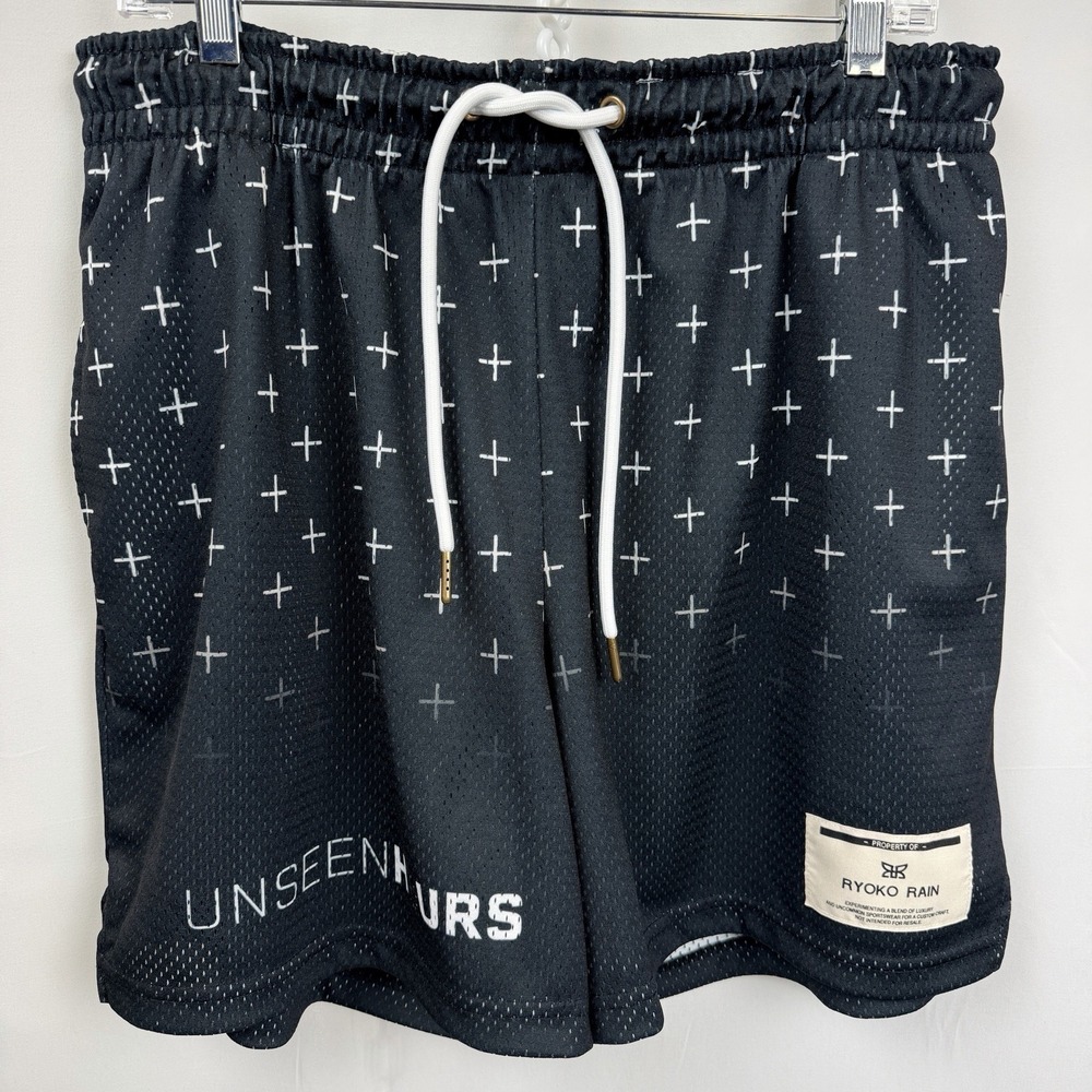 Ryoko Rain Unseen Hours Shorts 2XL‎ Black White Cross Mesh Streetwear NWOT
